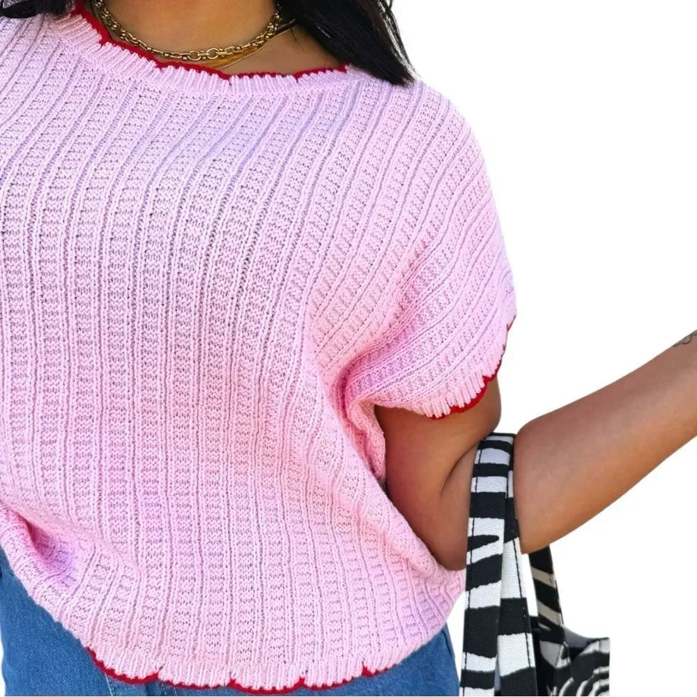Pink Red Textured Light Weight Sweater Dolman Top NWT | SO ME - Picture 4 of 15